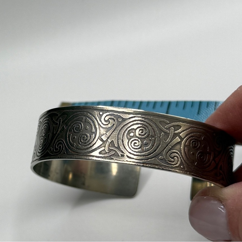 Silver Celtic Etched Cuff Bracelet.